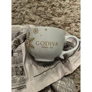 Godiva- Belgium 1926 Ceramic Chirstmas Cup/ Mug Gold Snowflakes - White